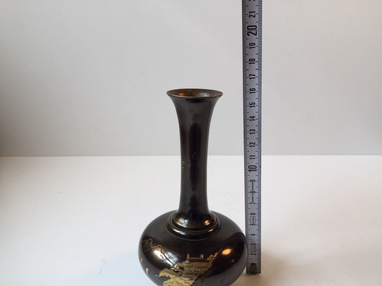 Japanese Bronze Gourd Vase With Mixed Metal Inlays, 1940s photo 263.0
