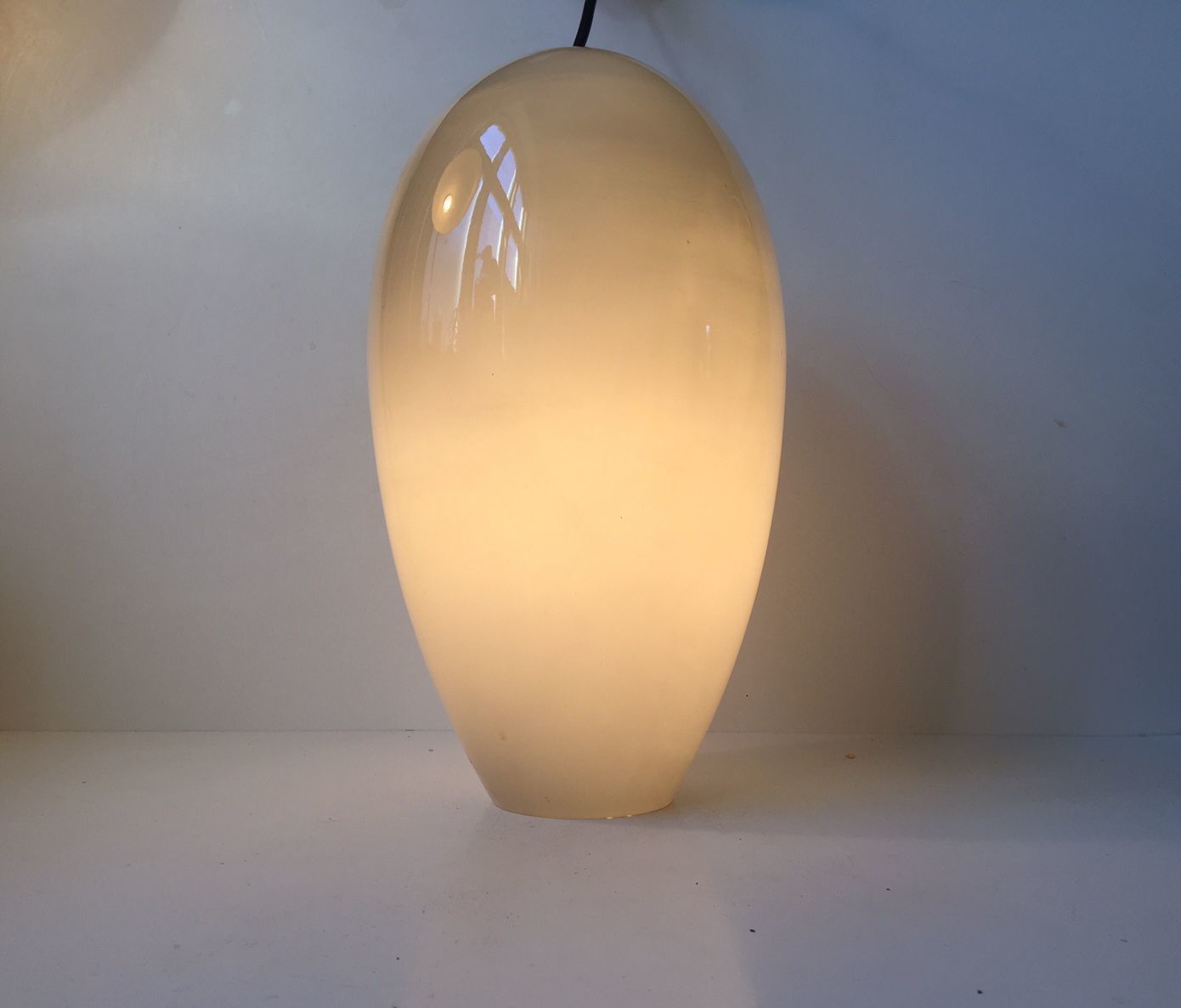 Modernist Egg Shaped Life Pendant In Grey Opaline Glass By Jo Hammerborg For Fog & Mørup, 1960s photo buy
