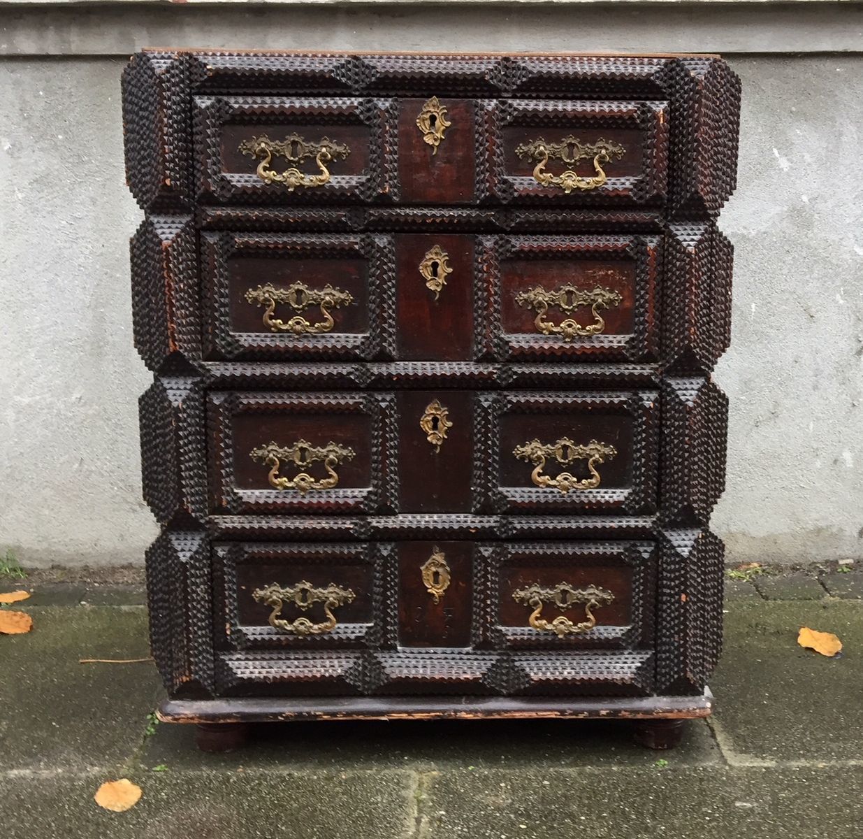 Antique Hand Carved Tramp Art Chest Of Drawers, 1903 photo furniture