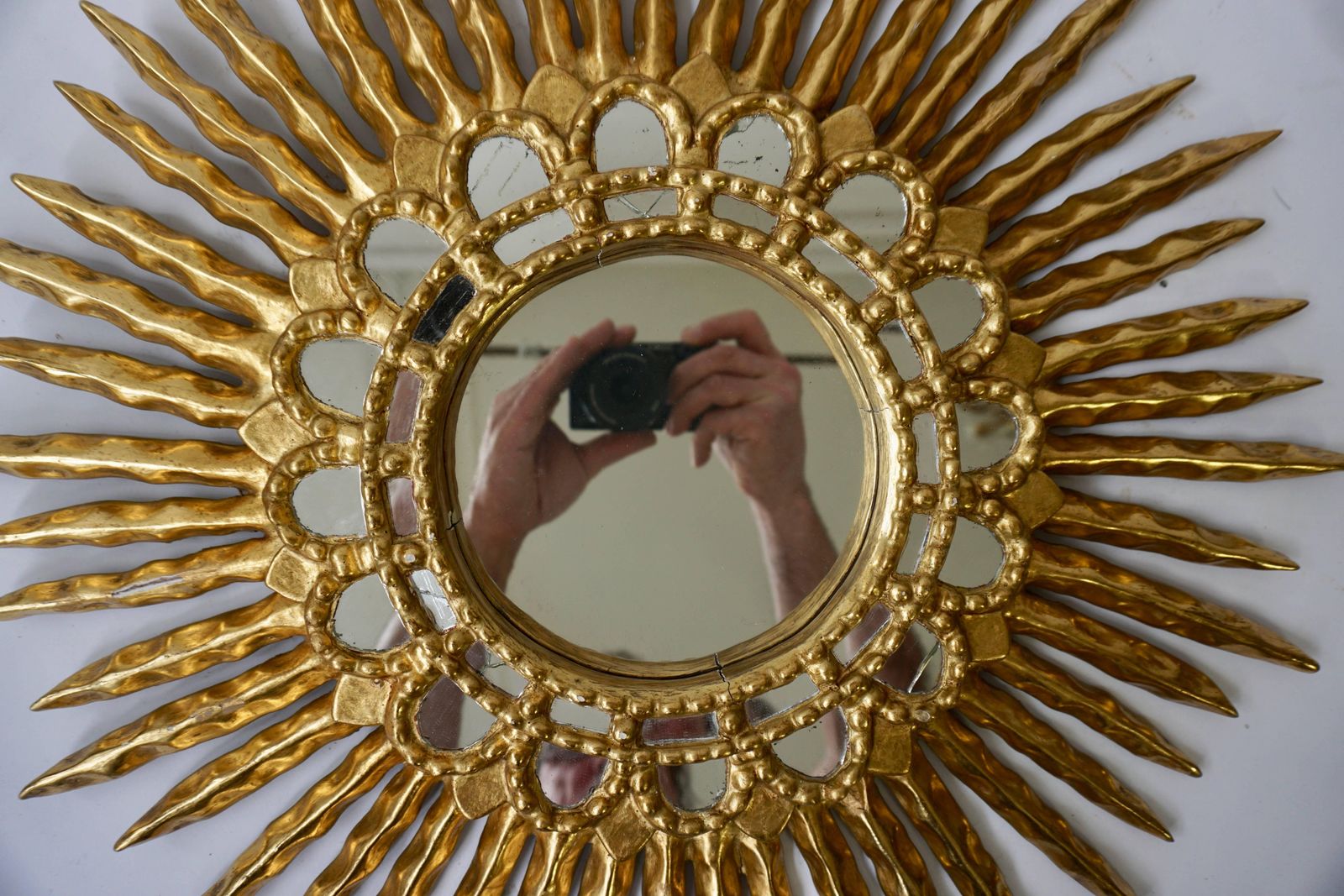 Gold Leaf Giltwood Sunburst Convex Mirror photo vinterior