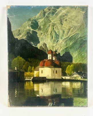 J. Peeters, St. Bartholomä By The Königssee Lake, Oil On Canvas, 1955