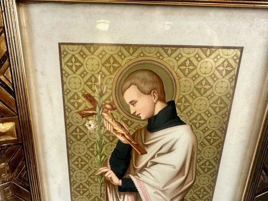 St. Norbertus Verlag Wien, Saint Aloysius, 1900s, Chromolithograph, Framed photo buy