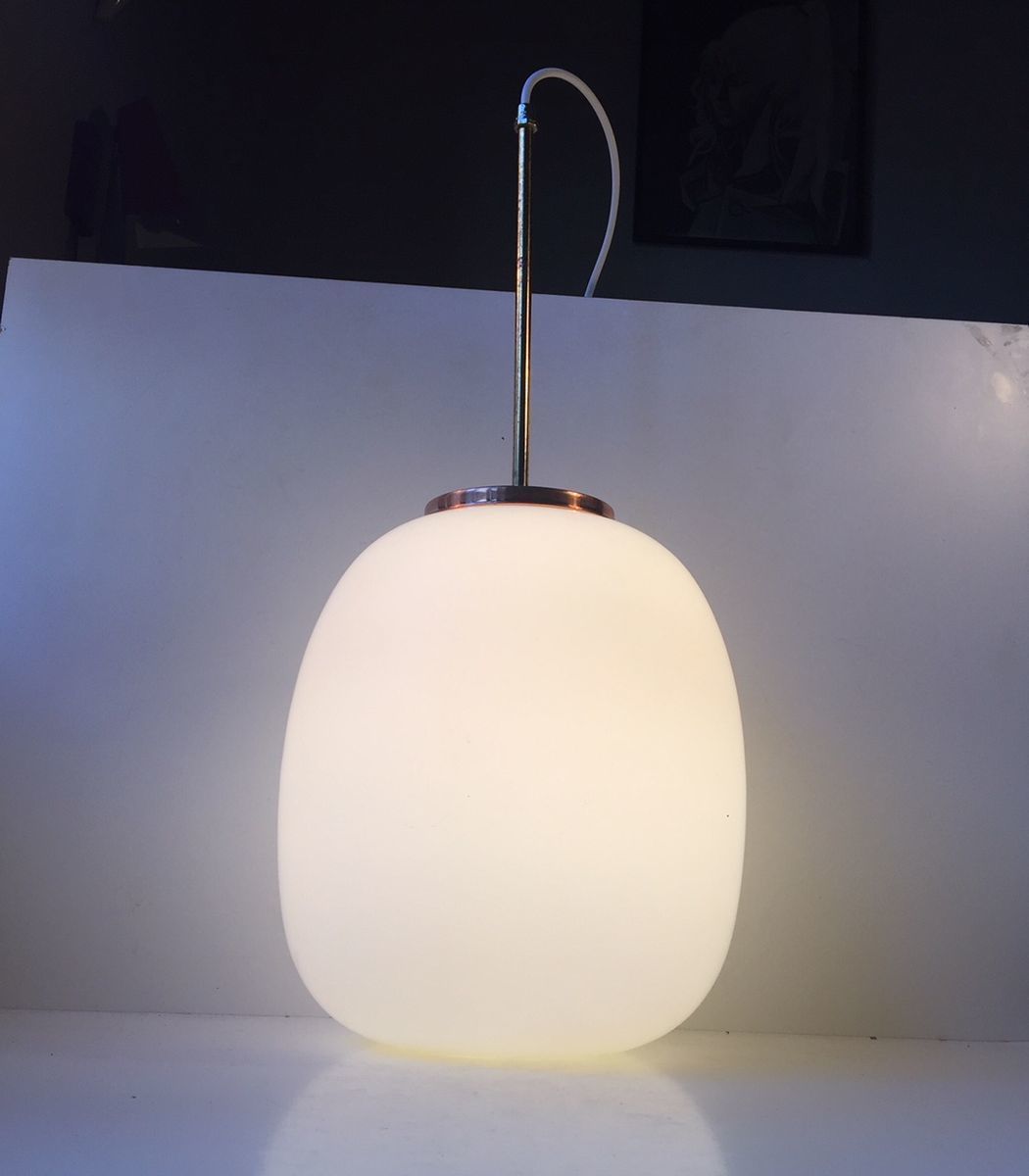 Mid Century Opaline Glazen, Koperen & Messing Hanglamp Van Bent Karlby Voor Lyfa, Jaren 1960 photo furniture