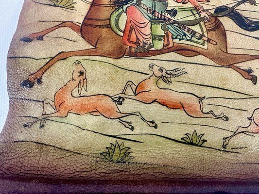 Vintage Middle Eastern Scroll Painting On Leather, 1950s photo furniture