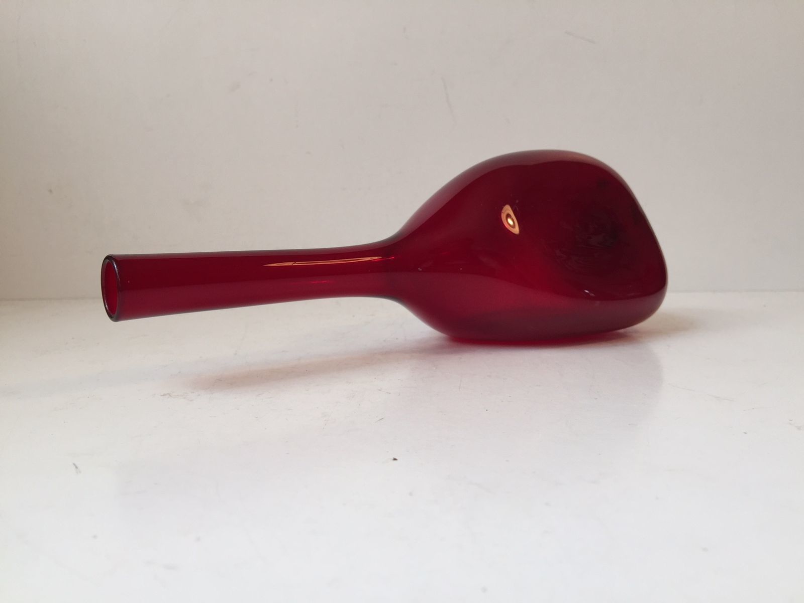 Long Necked Modernist Glass Vase By Gunnar Ander For Elme Glasbruk, 1960s photo furniture