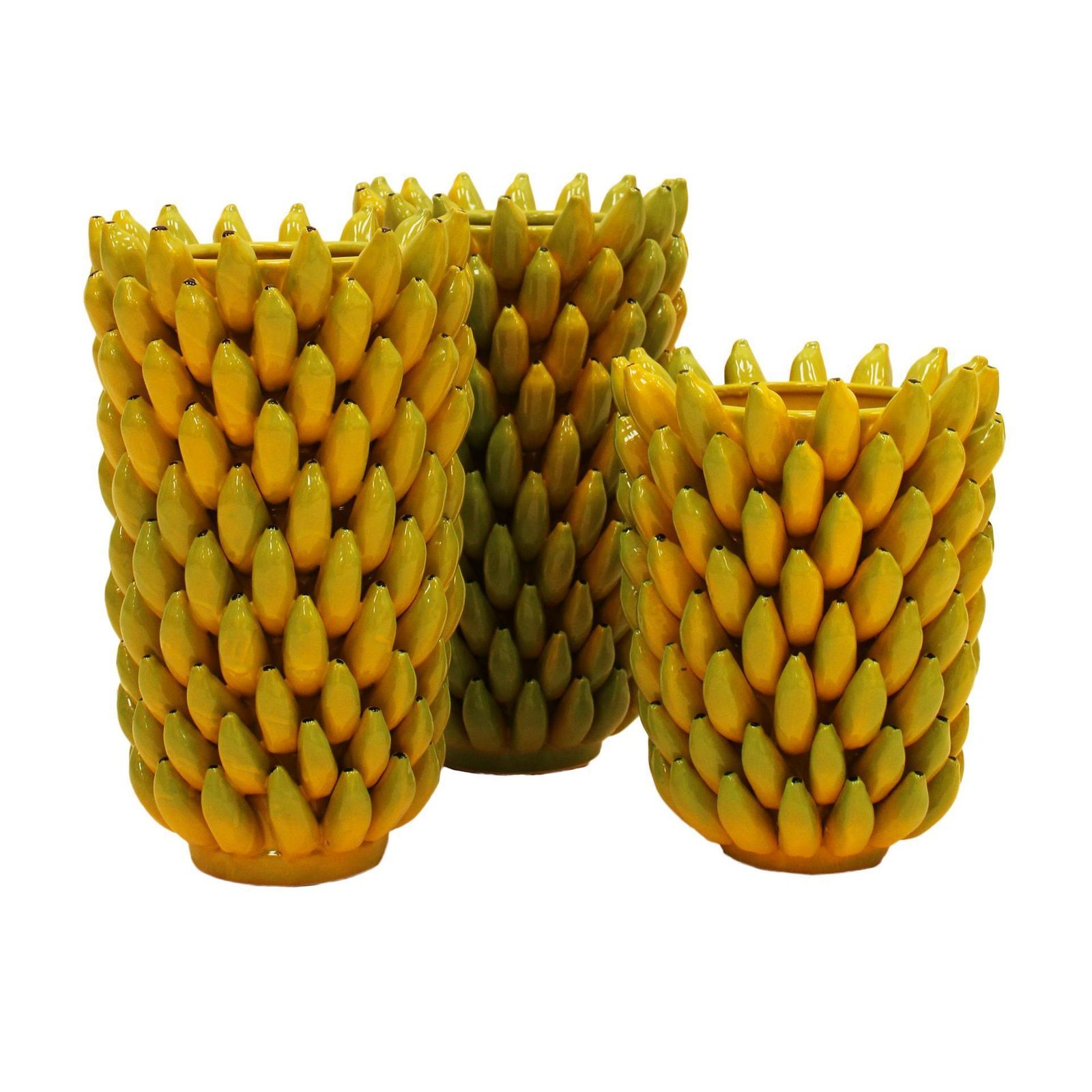 Italian Yellow Ceramic Vase With Banana Fruit Motifs photo 584.0