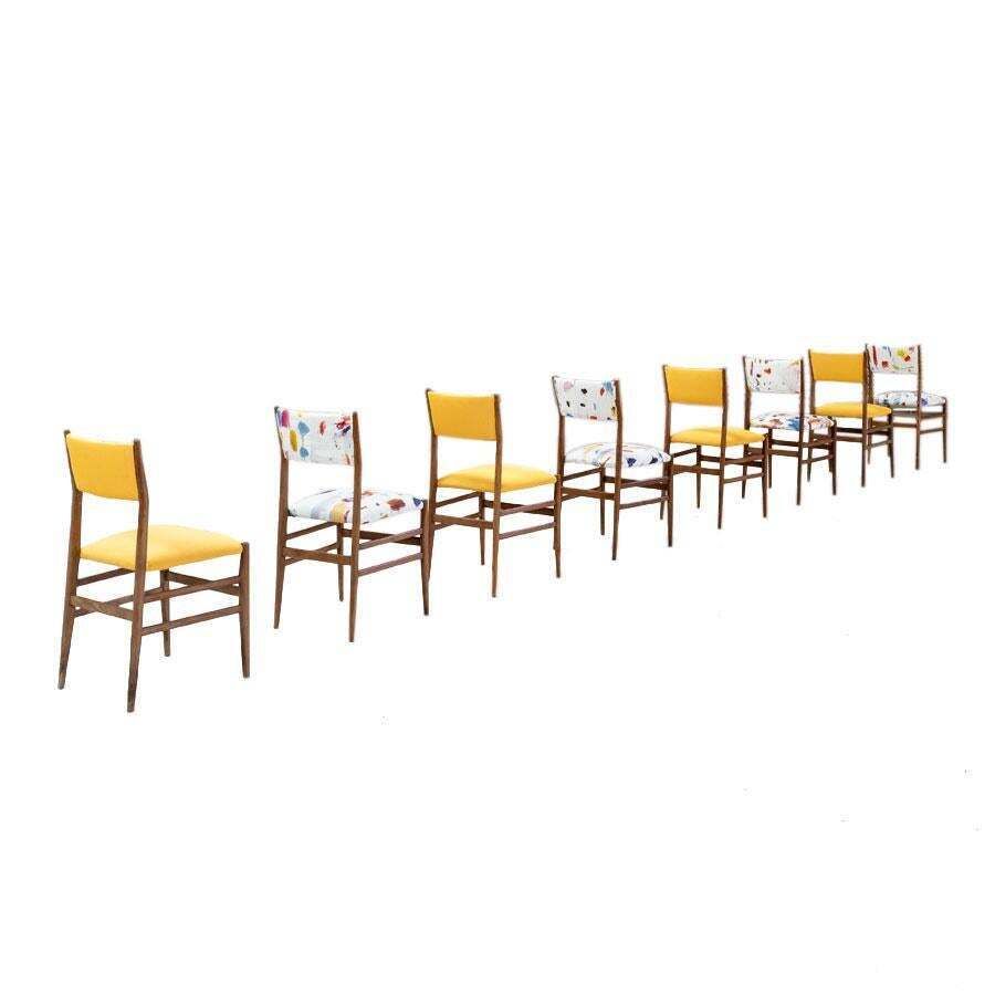 Midcentury Gio Ponti Set Of Twelve Leggera By Cassina Wood Linen Italian Chairs photo Furniture