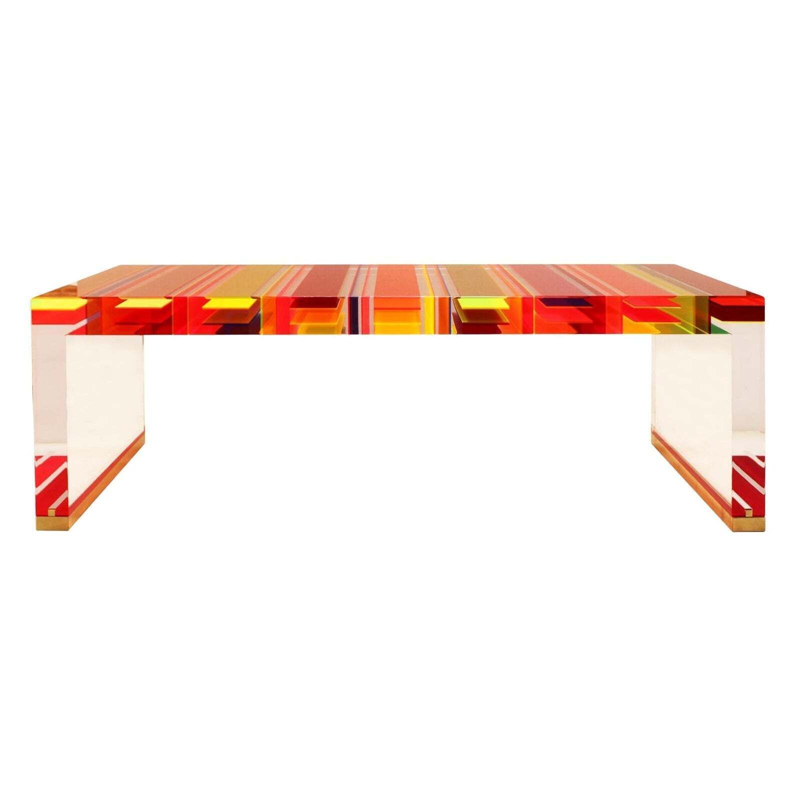 Studio Superego Modern Multicolor Plexiglass And Brass Feet Italian Coffee Table