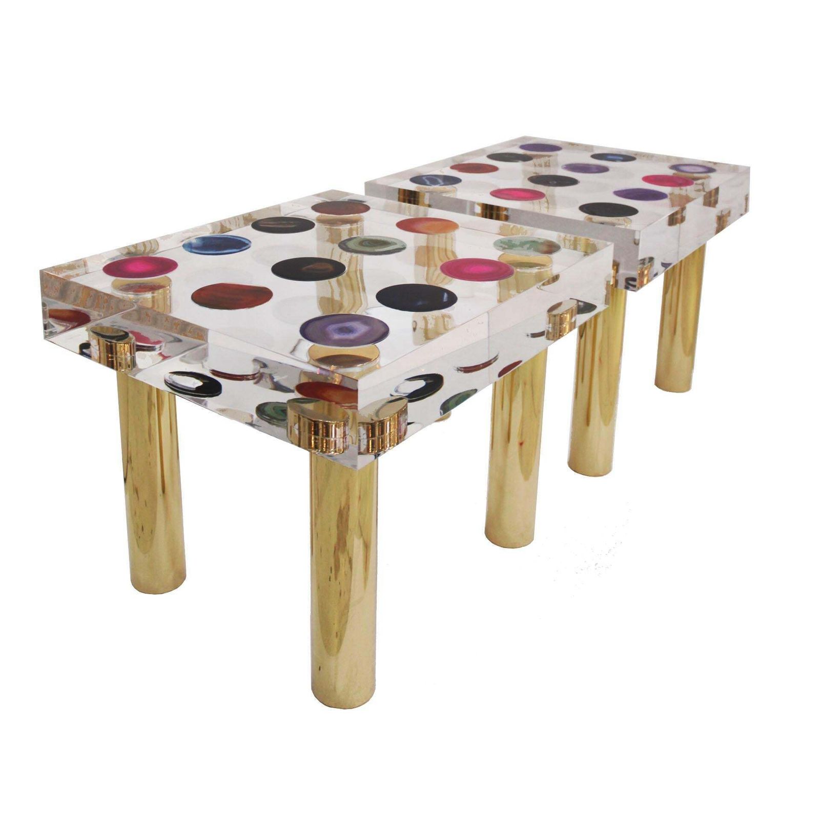 Superego Contemporary Modern Italian Plexiglass And Brass Side Table photo for sale