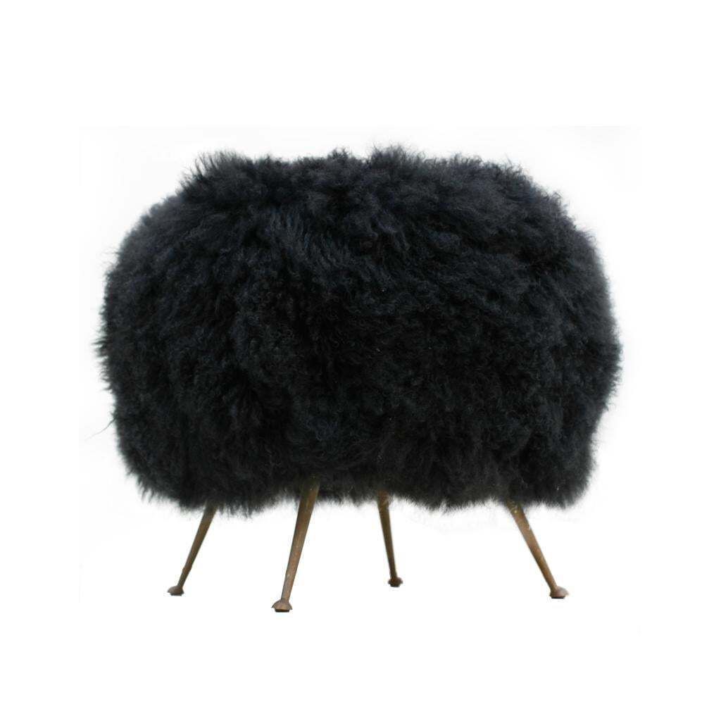 Mid Century Modern Mongolian Goat Fur Round Footstool, Italy, 1950s photo furniture