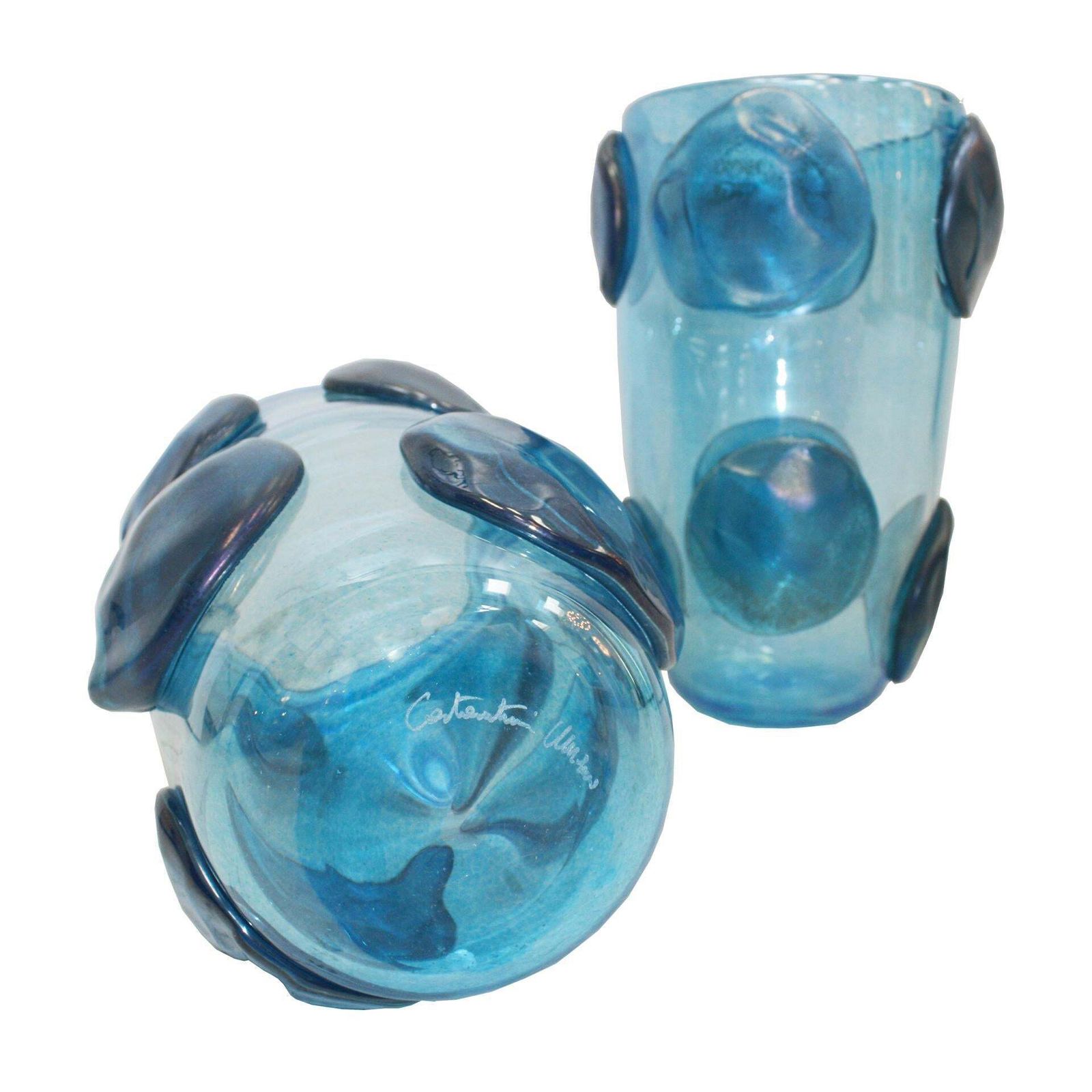 Mid Century Modern Costantini Blue Murano Glass Pair Of Italian Vases photo Home Decor