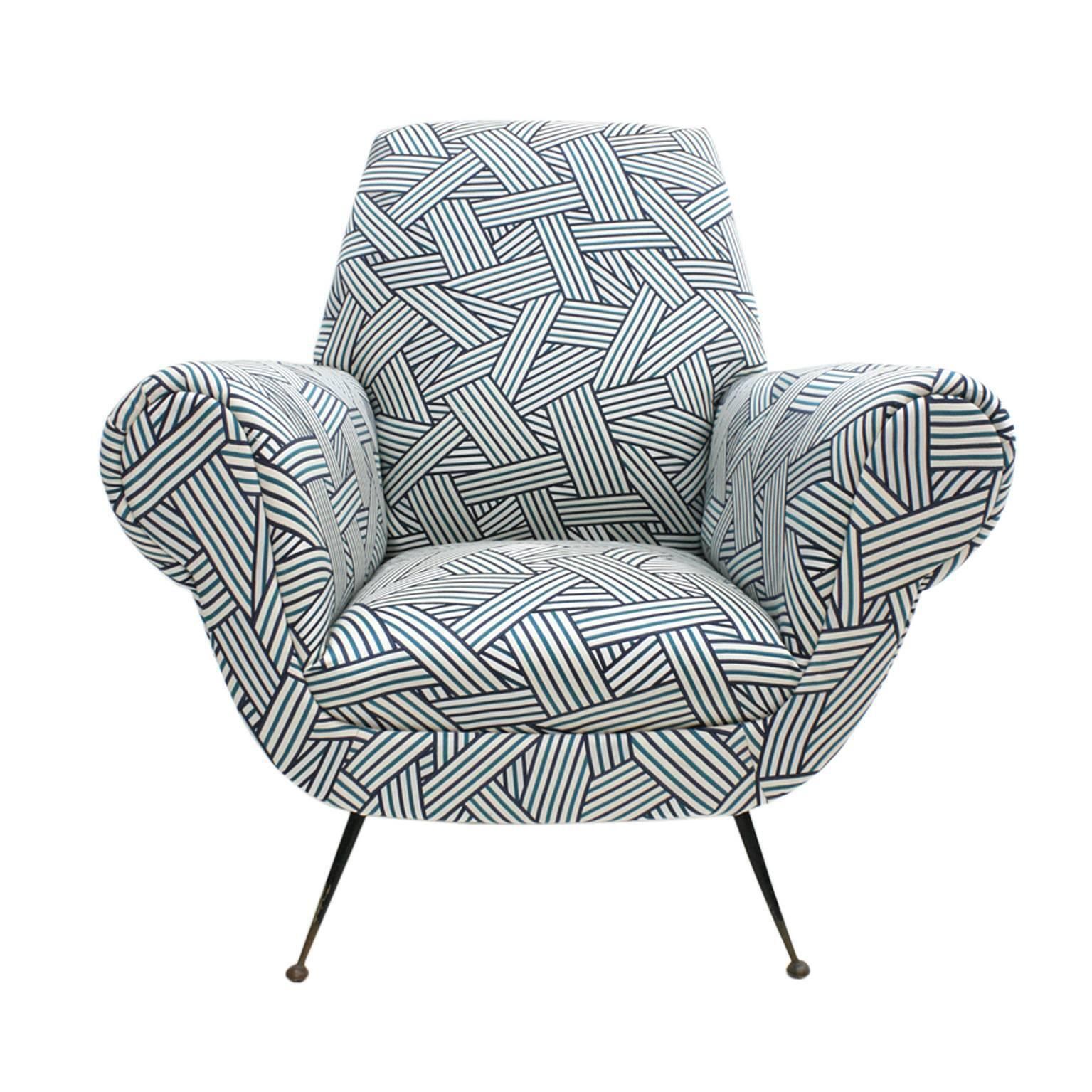 Gigi Radice Midcentury Cotton Fabric And Black Lacquered Italian Armchairs photo furniture