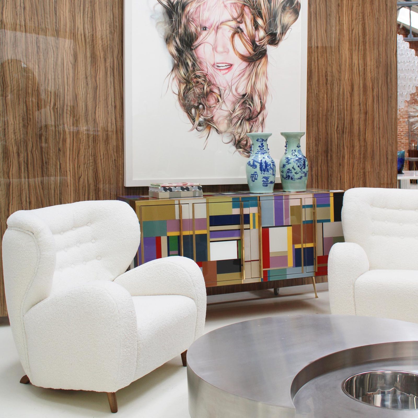 photo for sale Late 20th Century White Wool And Solid Wood Pair Of Armchairs, Norway