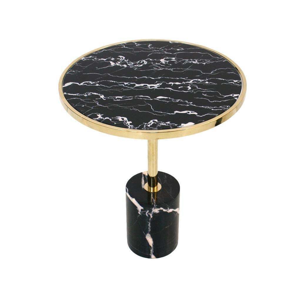 Pair Of Contemporary Marquina Marble, Glass, Brass Side Italian Tables photo for sale