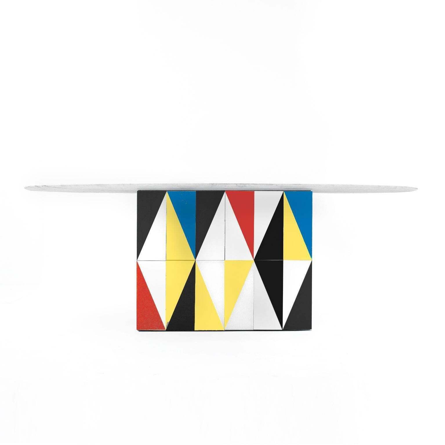 Contemporary Wood Italian Dining Table With Marble Top After Gio Ponti photo vinterior