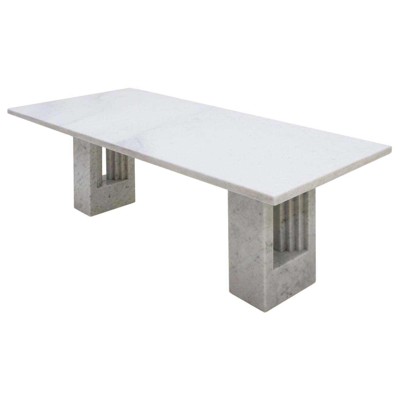Mid Century Mod Delfi White Marble Dining Table By Carlo Scarpa & Marcel Breuer