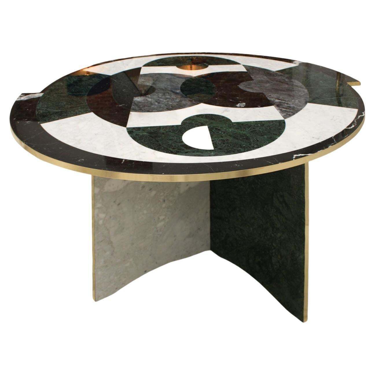 Contemporary Made Of Marble Marquetry Marble And Brass Rare Round Italian Table