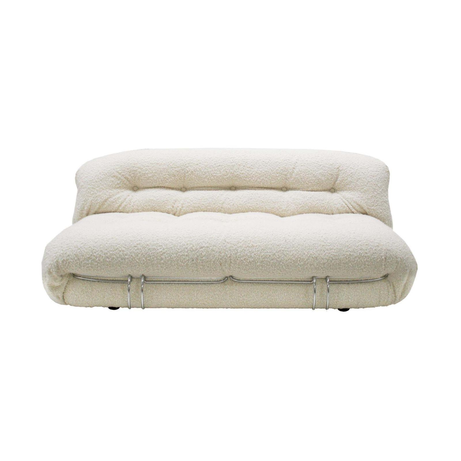Mid Century Modern Tobia Scarpa White Bouclé Wool Soriana Italian Sofa, 1960s photo furniture