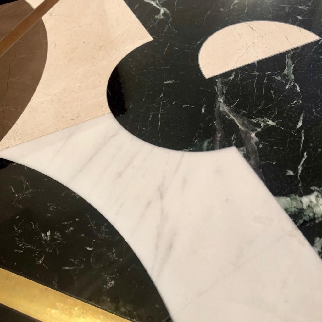 photo furniture Mid Century Modern Italian By L.A. Studio Circular Marble And Brass Table
