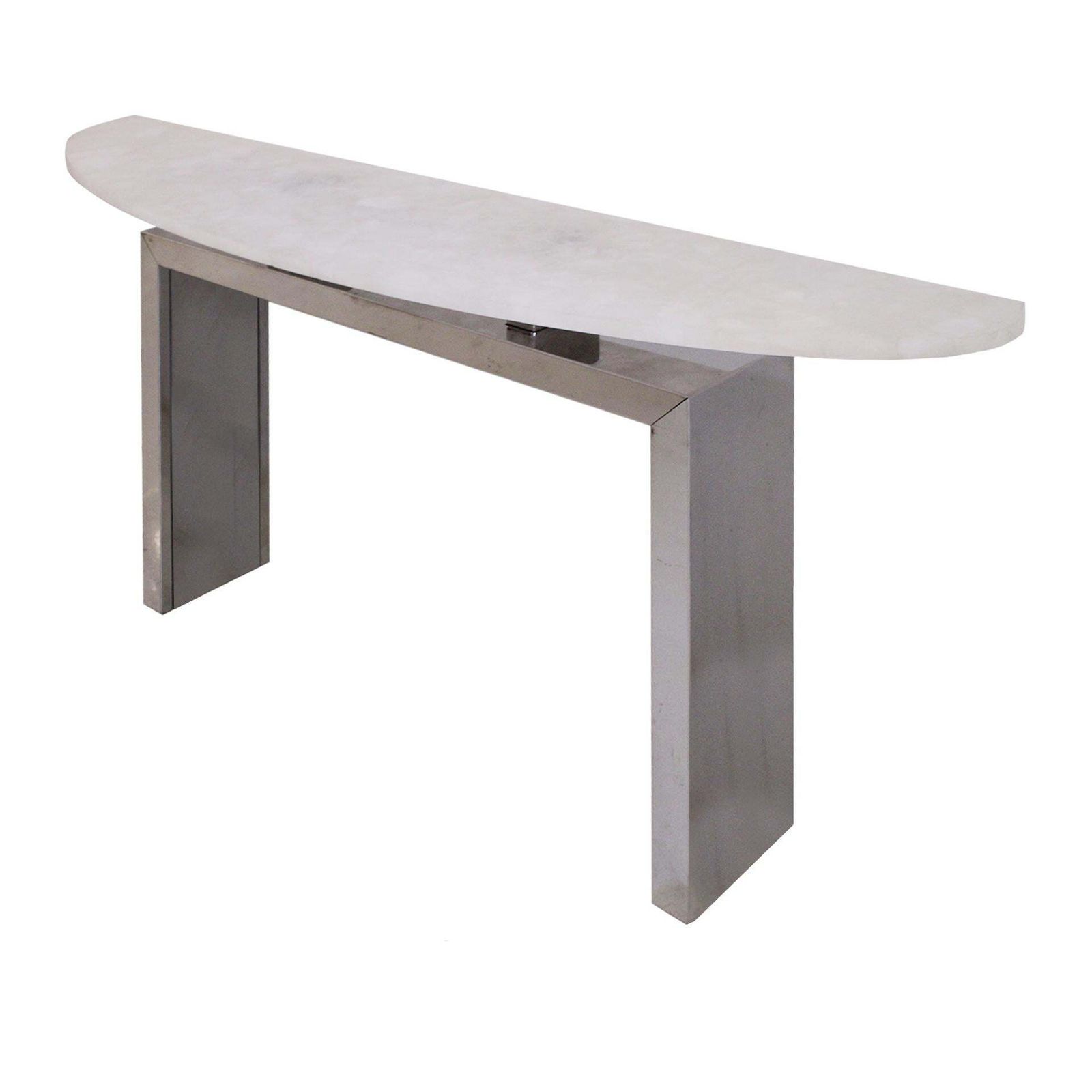 Contemporary Italian Demilune Console Table Made Of White Quartz And Steel Base photo Furniture