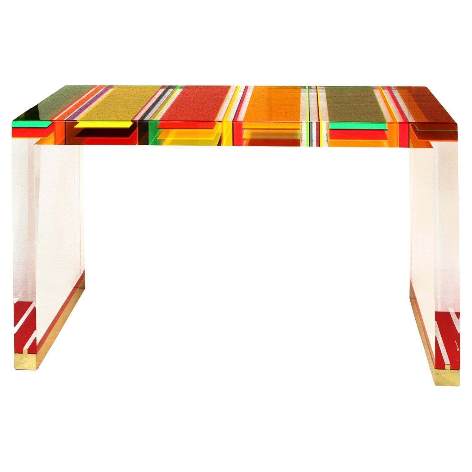 Contemporary Colored Methacrylate And Brass Italian Console Designed By Superego