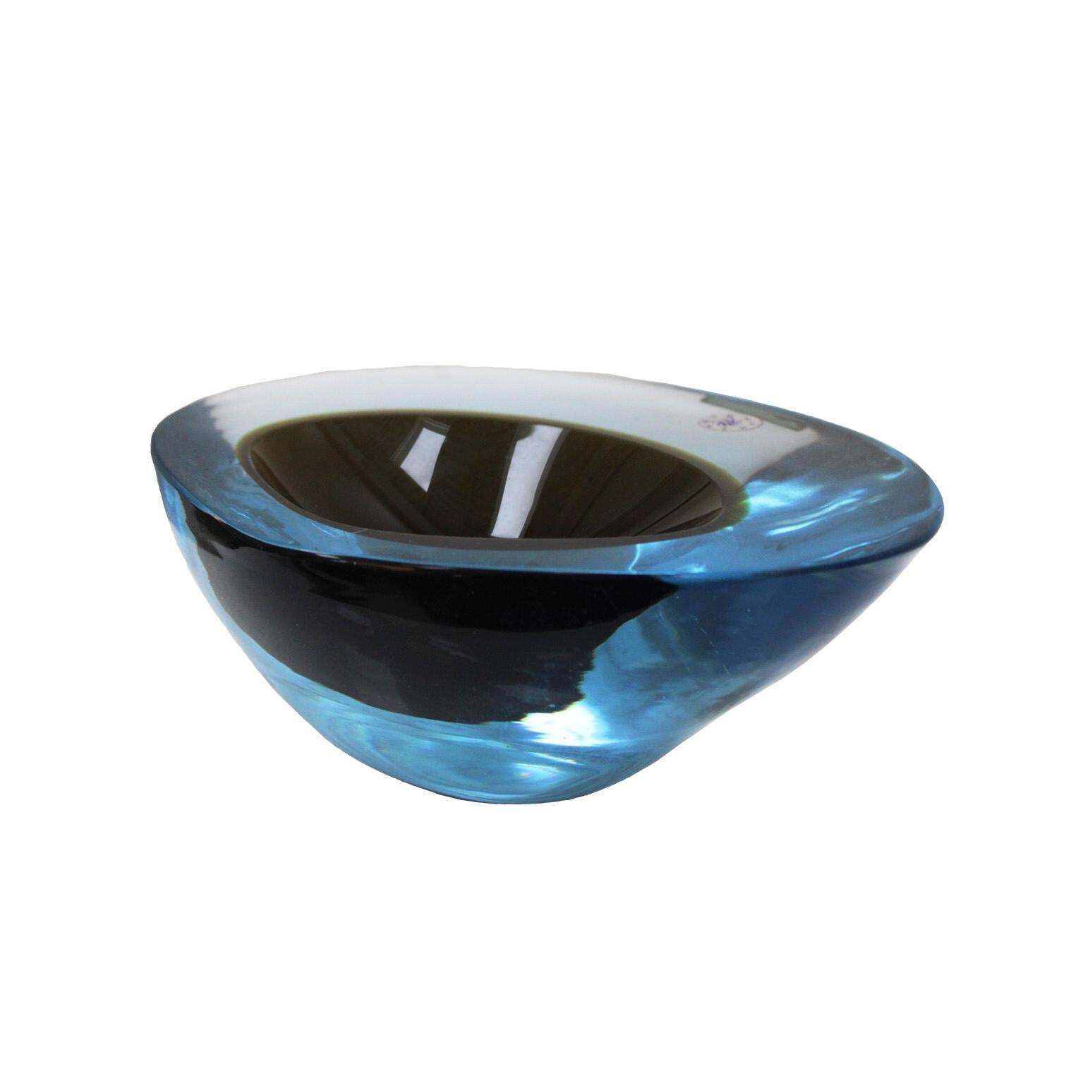 Mid Century Modern Blue And Black Sommerso Murano Glass Vase By Flavio Poli 1950 photo for sale