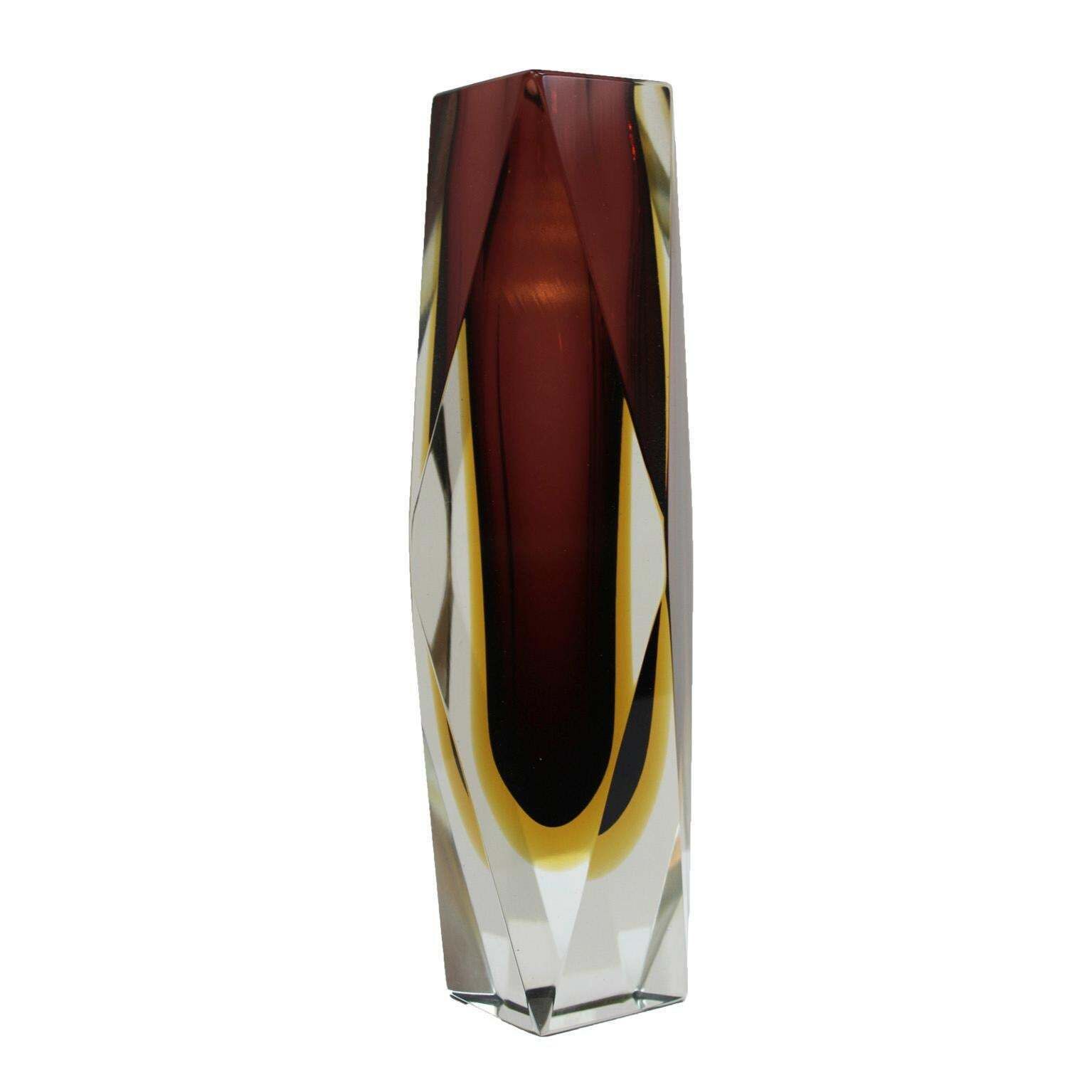 Mid Century Modern Brown And Yellow Murano Glass Vase 1960 photo furniture