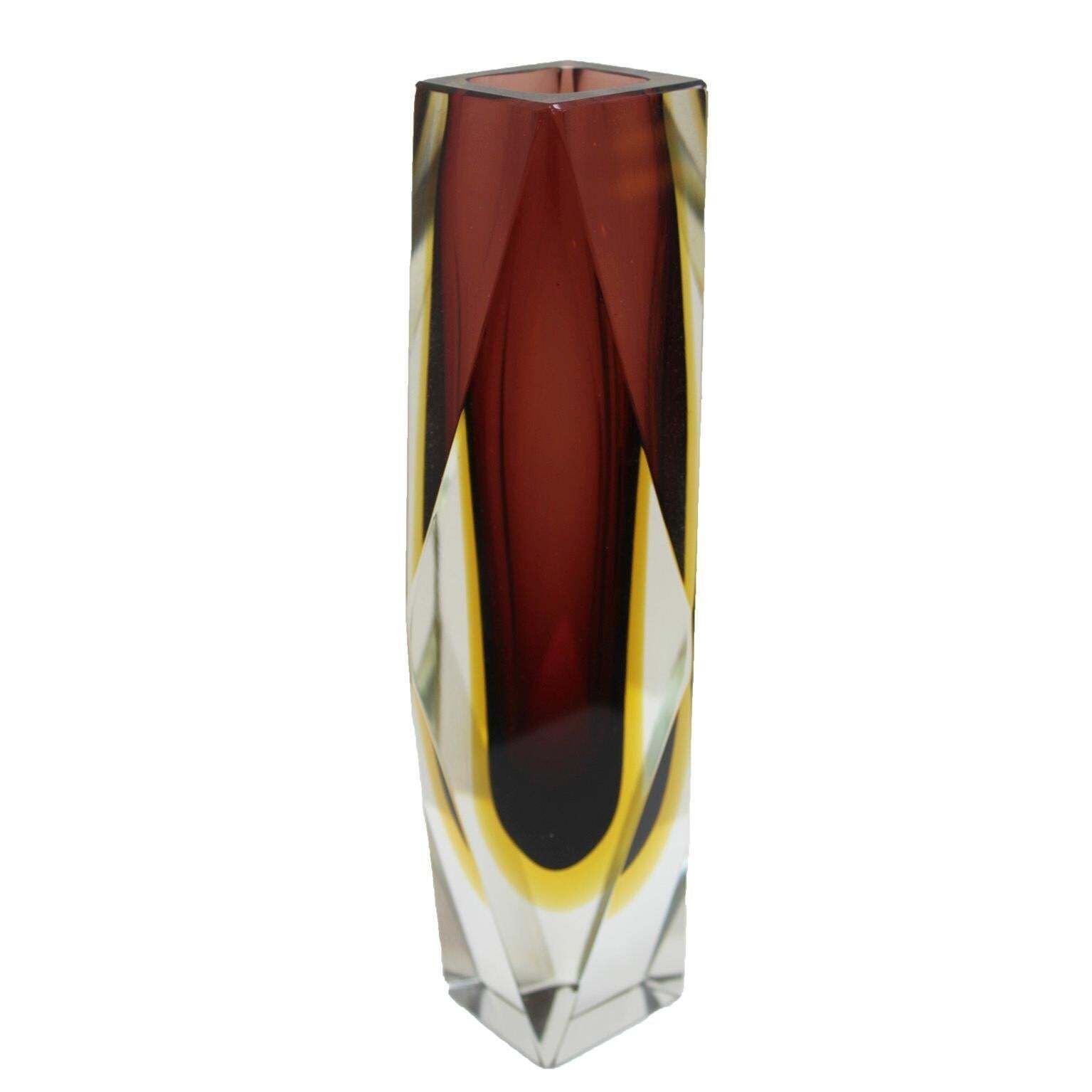 Mid Century Modern Brown And Yellow Murano Glass Vase 1960 photo for sale