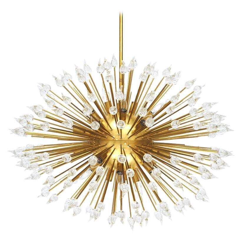 Mid Century Modern Style Sputnik Murano Glass And Brass Italian Chandelier