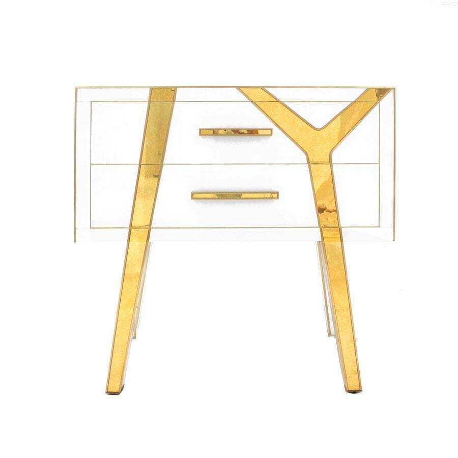 Contemporary Solid Wood And Glass Italian Pair Of Bedside Tables By L.A. Studio photo furniture