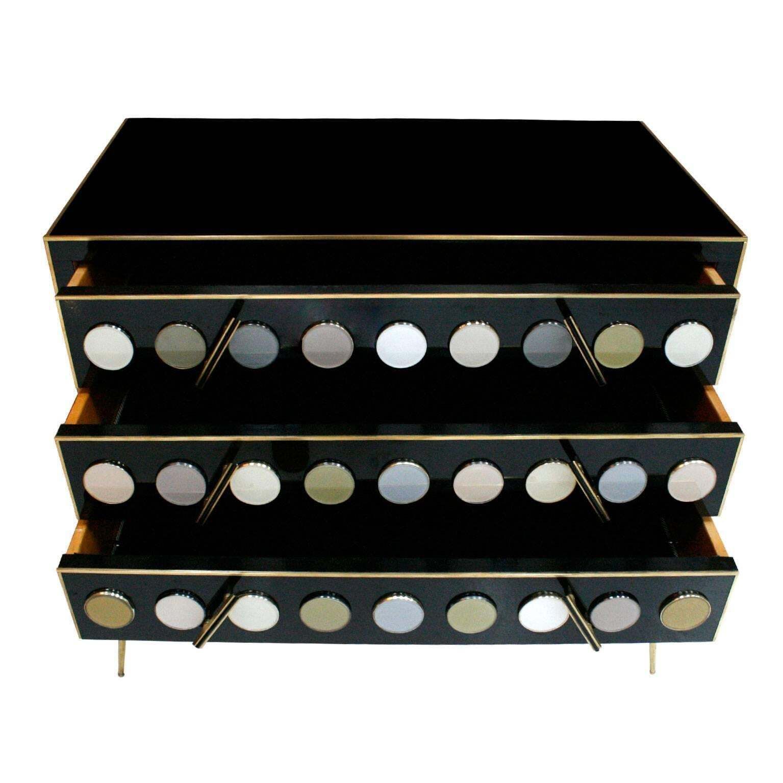 Mid Century Modern Style Solid Wood Murano Glass And Brass Italian Commode photo Furniture