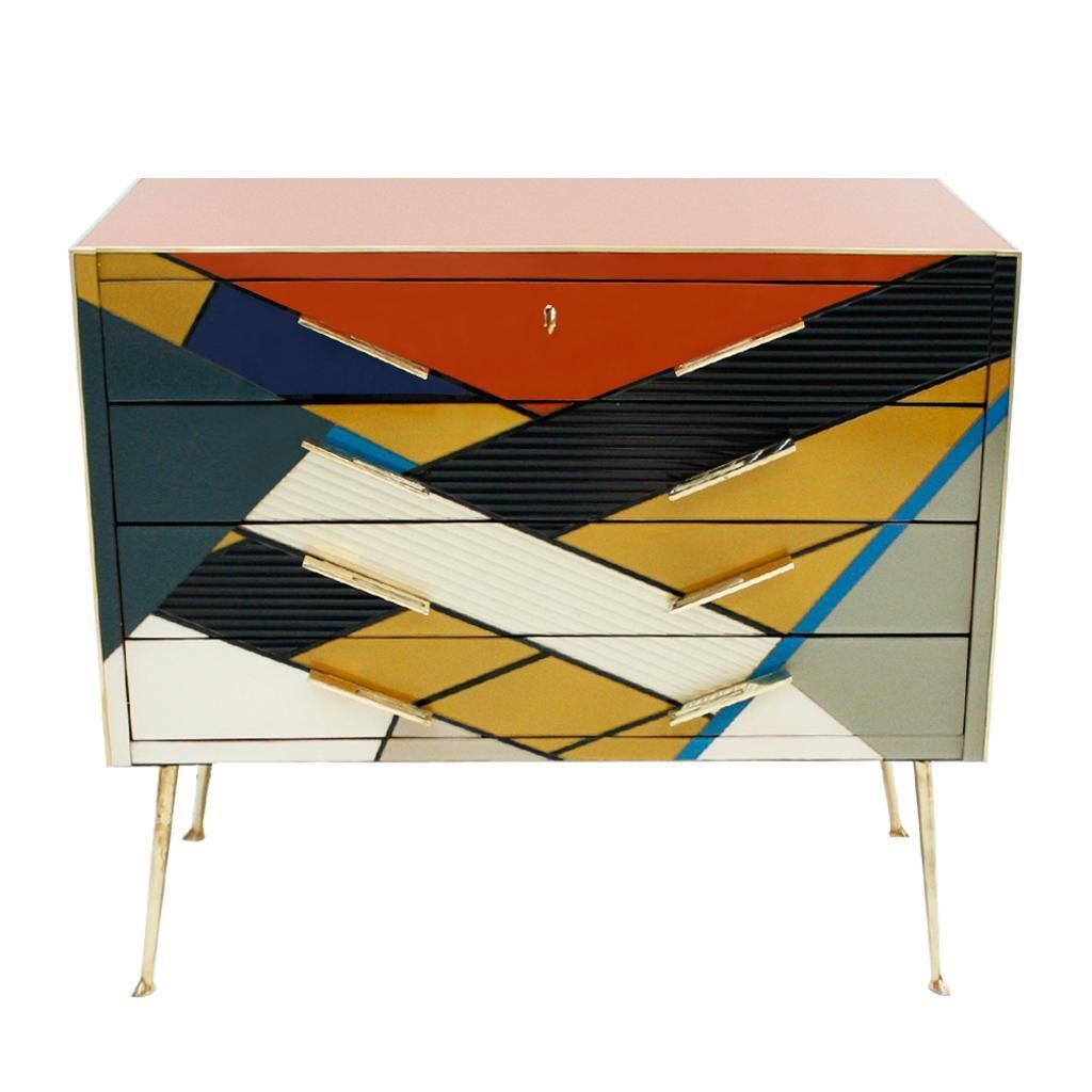 Mid Century Modern Style Murano Colored Glass And Brass Italian Commode photo furniture
