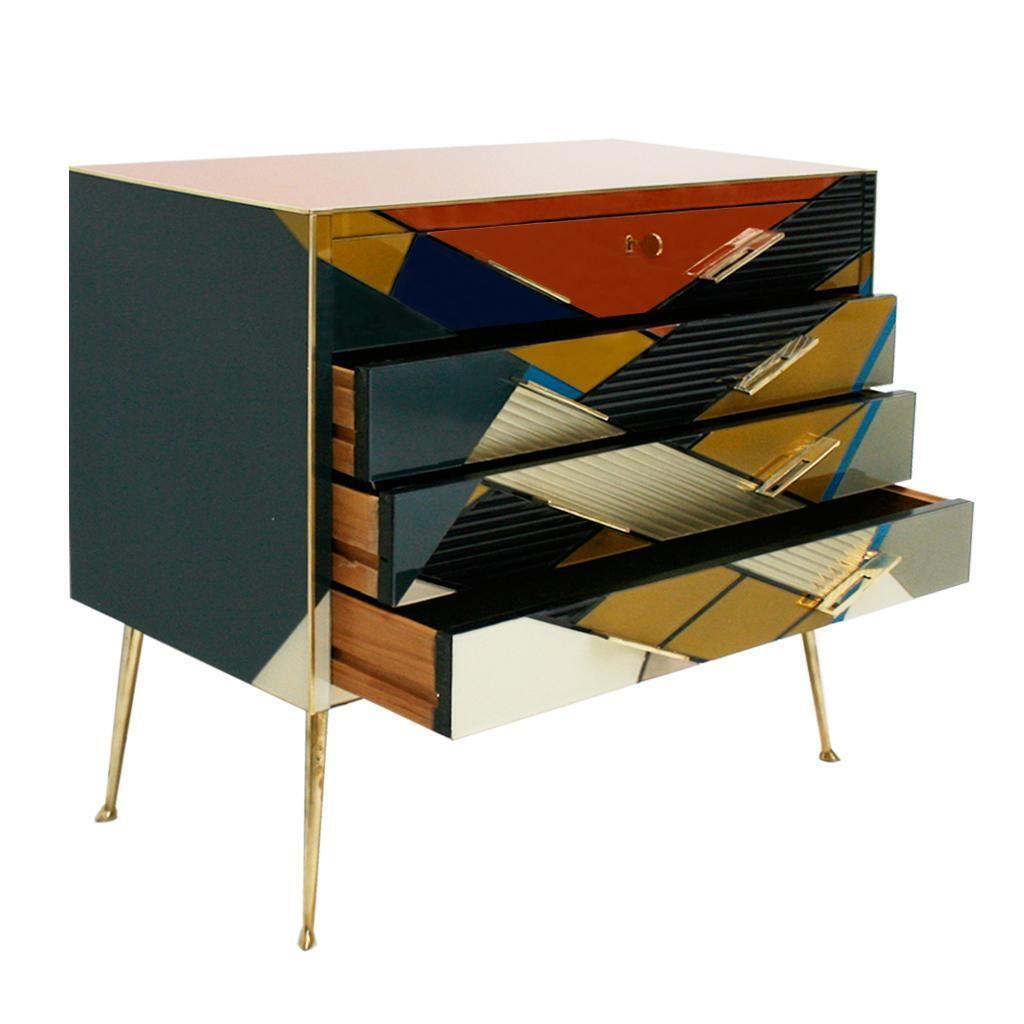 Mid Century Modern Style Murano Colored Glass And Brass Italian Commode photo Furniture