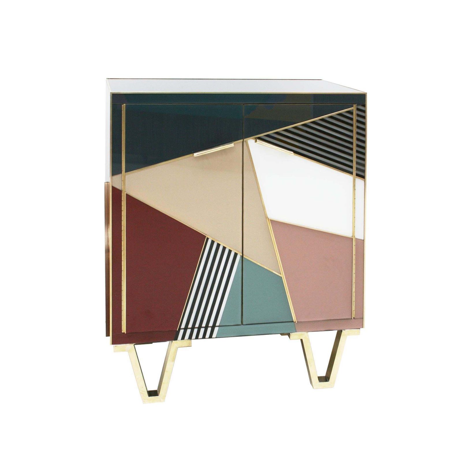 Mid Century Modern Style Wood Colored Glass And Brass Pair Of Italian Sideboards photo Furniture