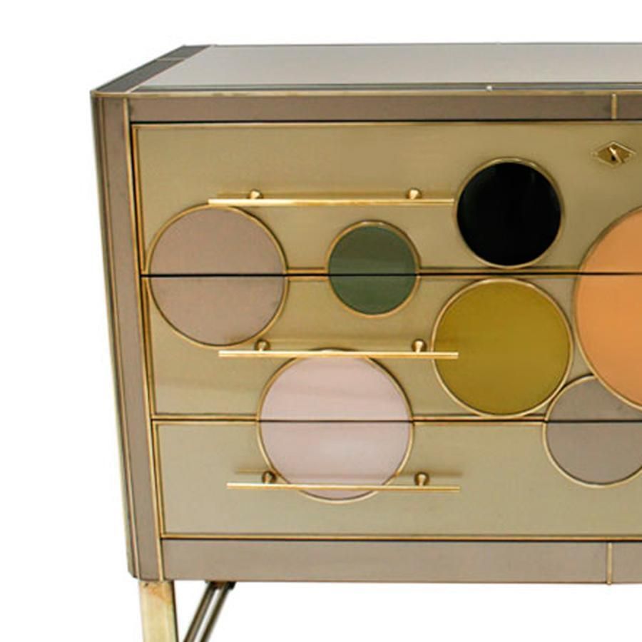 Mid Century Modern Style Solid Wood Glass And Brass Large Italian Commode photo for sale