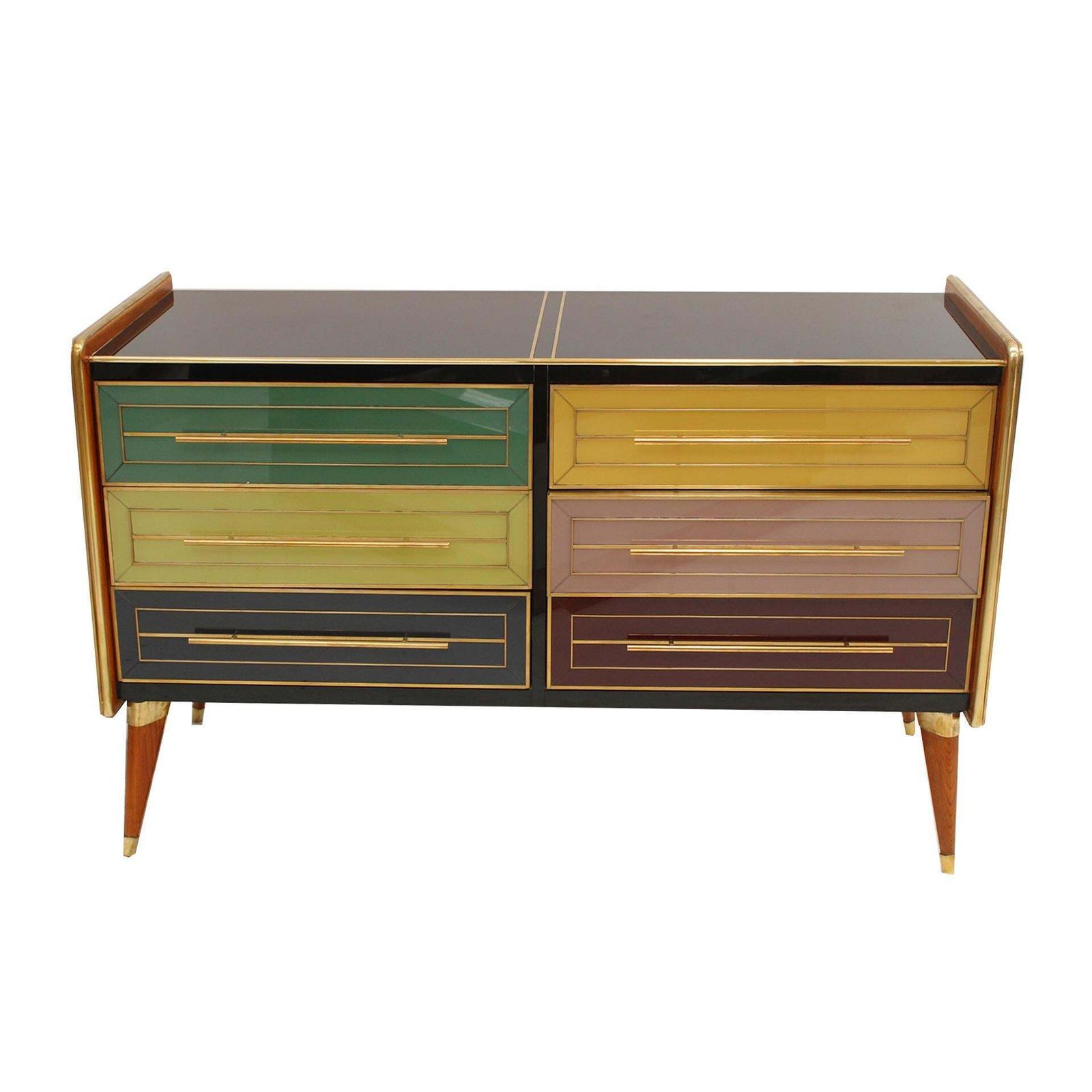 Italain Sideboard Made Of Solid Wood And Covered With Colored Glass 1950s photo furniture