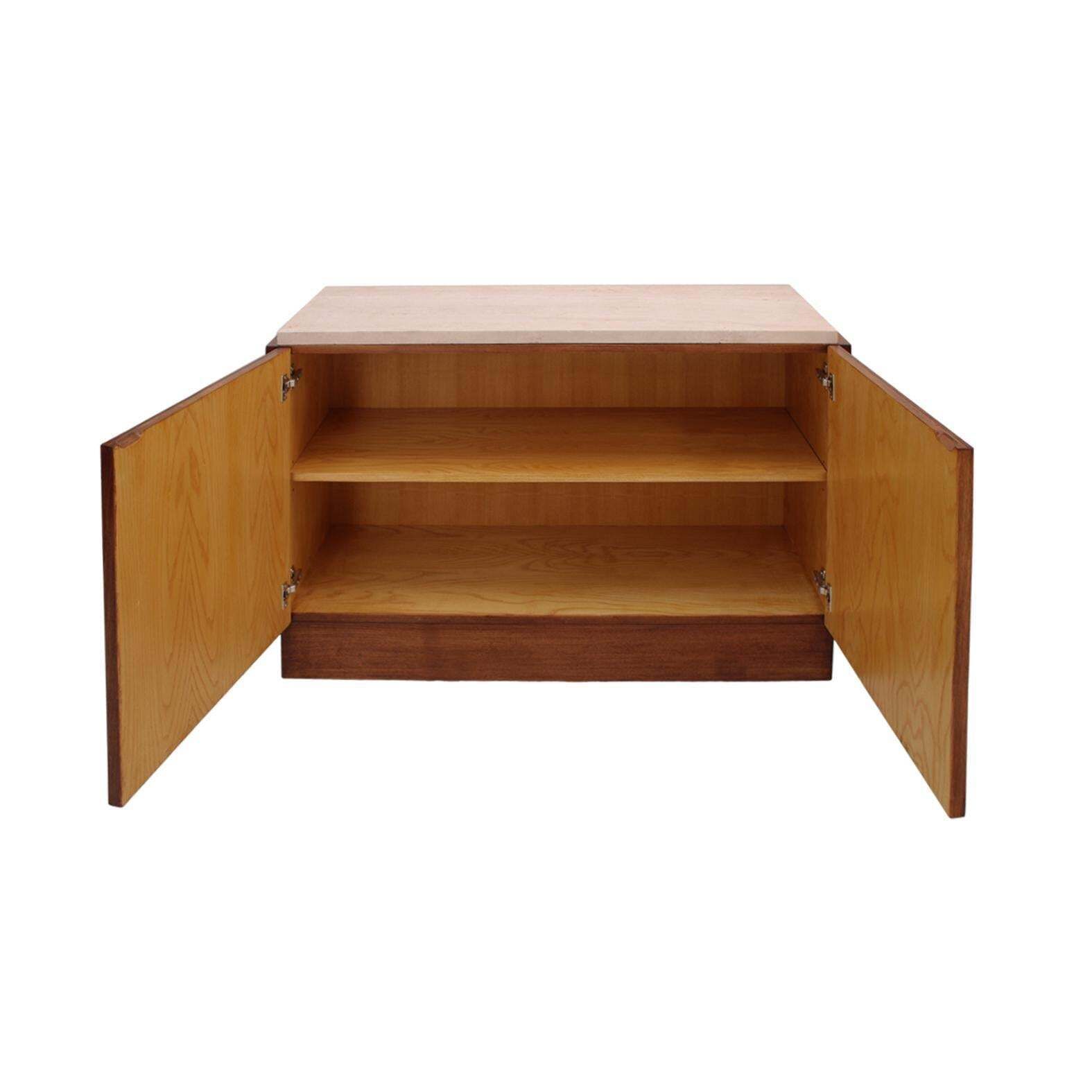 photo furniture Contemporary Modern Pair Of Sideboards In Wood And Travertine Marble Top
