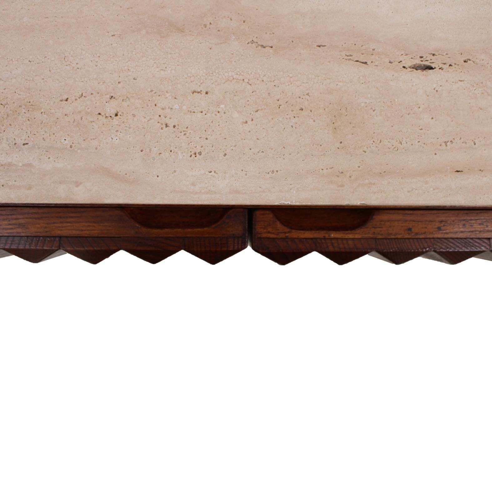 Furniture Contemporary Modern Pair Of Sideboards In Wood And Travertine Marble Top photo