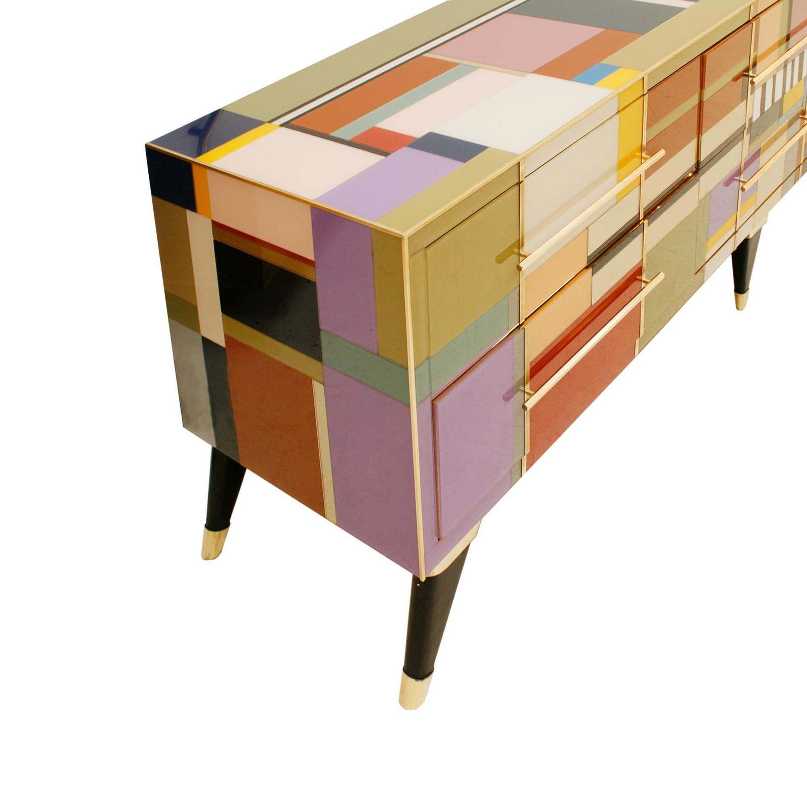 Mid Century Modern Style Murano Glass And Brass Italian Sideboard photo 12101.0