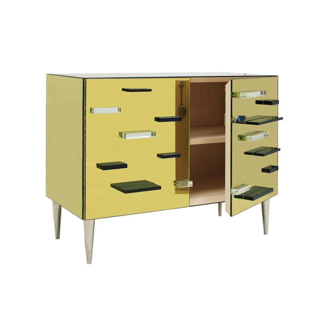 Italian Cabinets Made Of Golden Murano Glass Mirror And Brass, Contemporary photo furniture