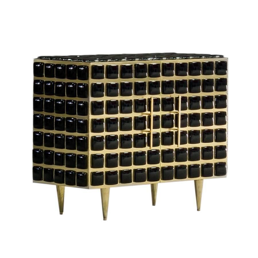 Mid Century Modern Style Brass And Black Glass Pair Of Italian Sideboards photo furniture