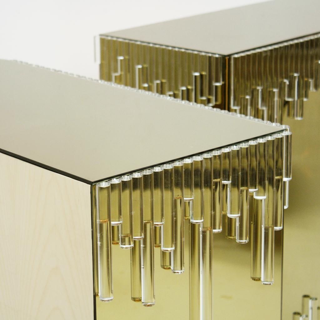 photo for sale Mid Century Modern Style Glass And Golden Mirror Pair Of Italian Sideboards