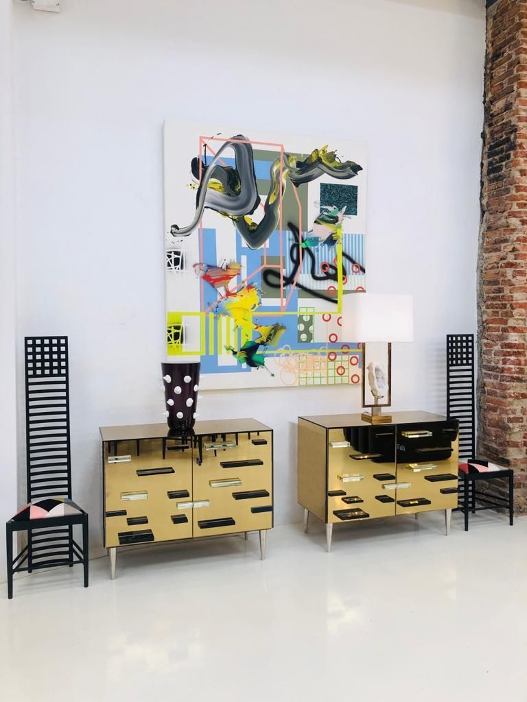 Italian Cabinets Made Of Golden Murano Glass Mirror And Brass, Contemporary photo buy