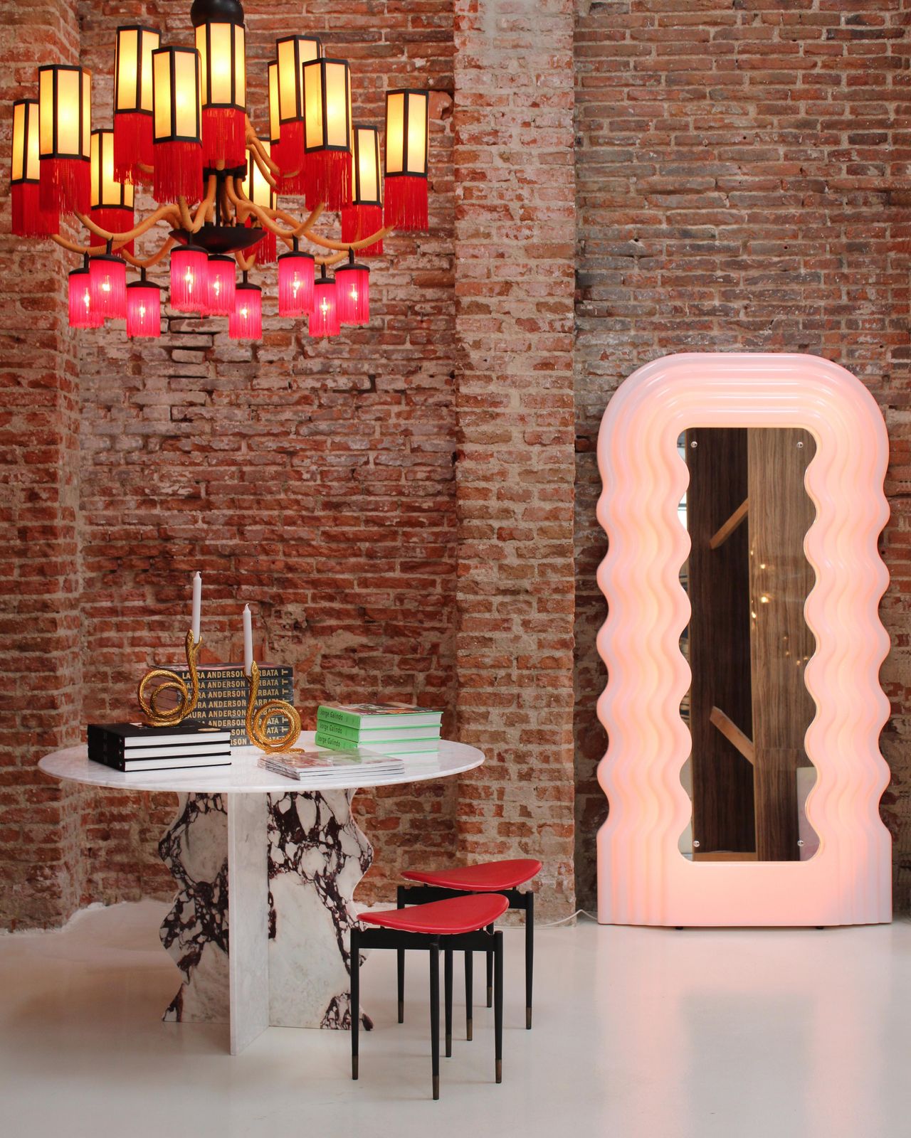 Home Decor Ettore Sottsass Pink Neon Lamp "Ultrafragola" Italian Mirror, Ready To Ship photo