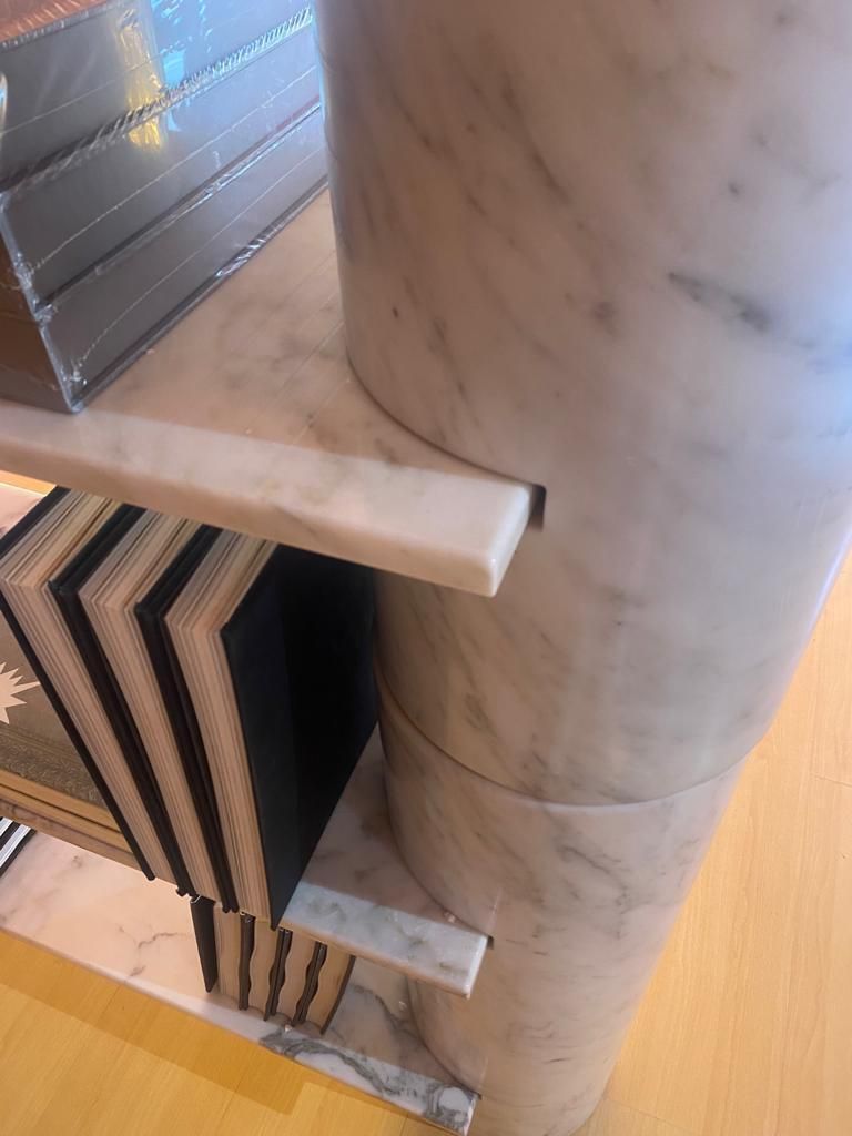 photo for sale Mid Century Modern Loico Bookcase By Angelo Mangiarotti In White Carrara Marble