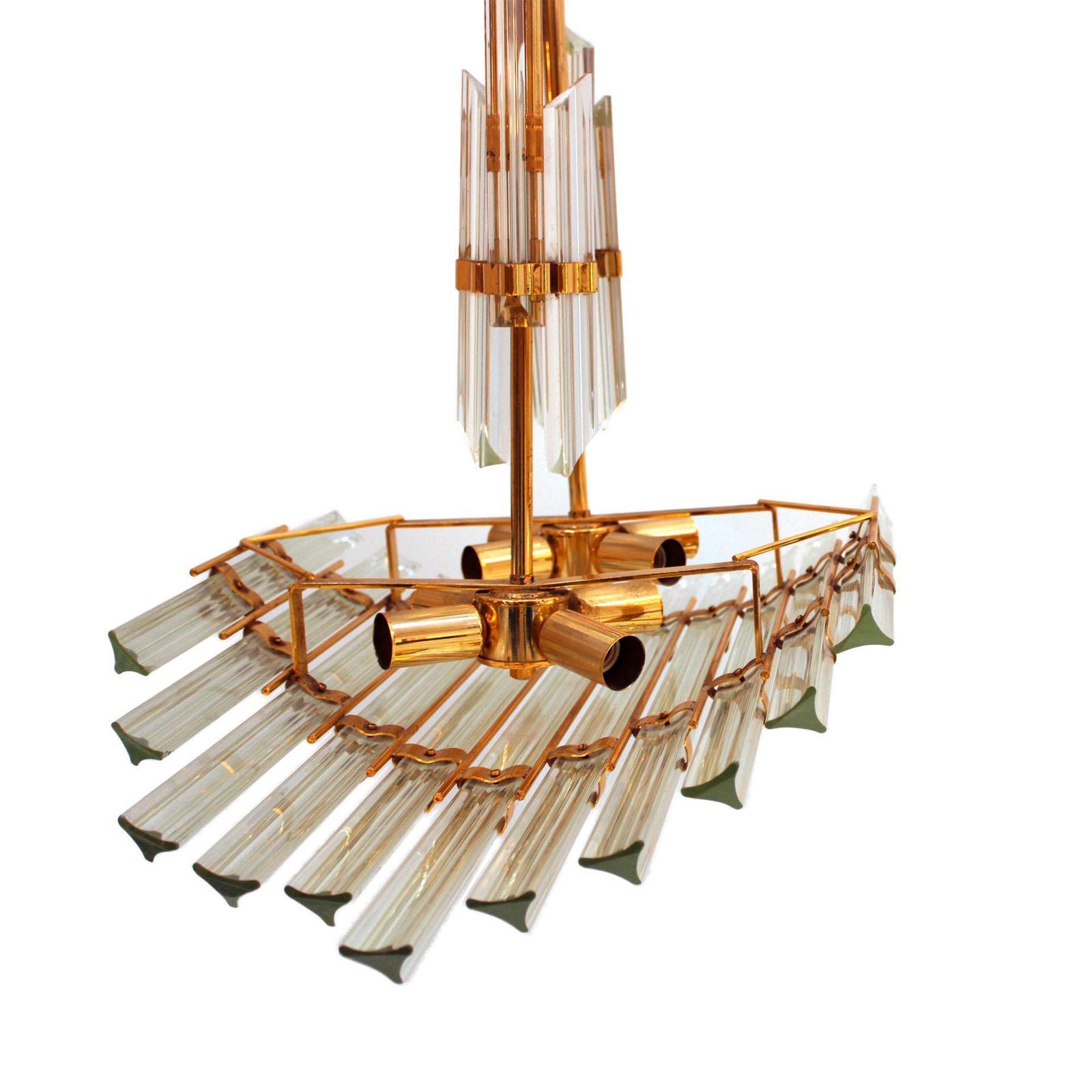 Midcentury Modern Brass And Murano Glass Ceiling Lamp By Rafaél Tormo 1970 photo Lighting
