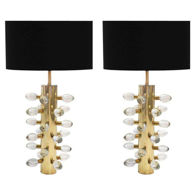 Mid Century Modern Style Pair Of Sculptural Murano Glass Italian Table Lamps