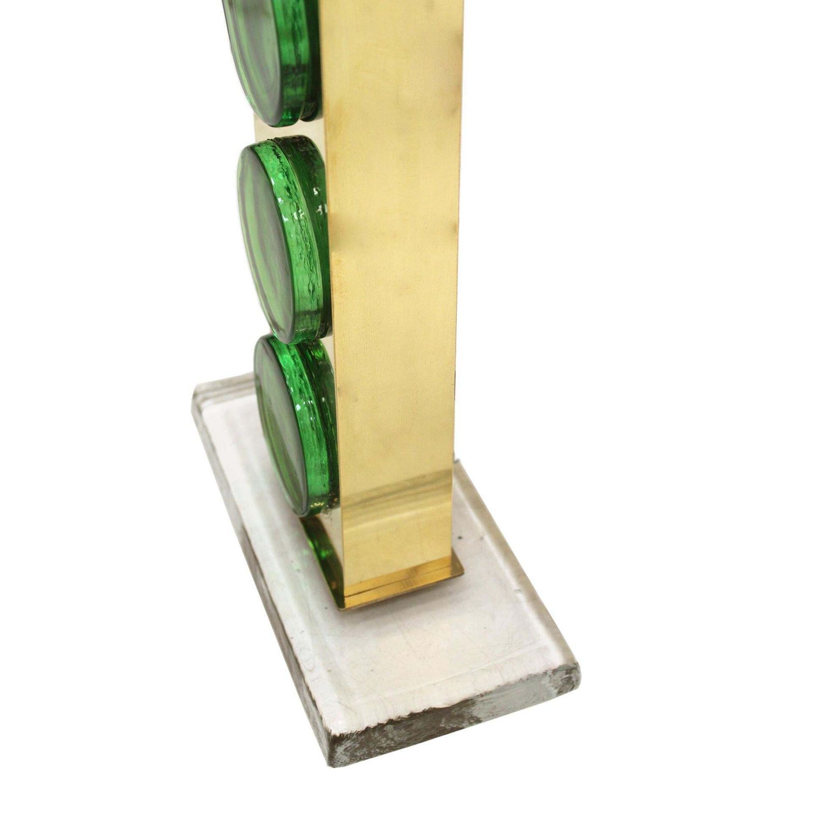 Pair Of Brass Table Lamps With Green Murano Glass Italy photo 2430.0