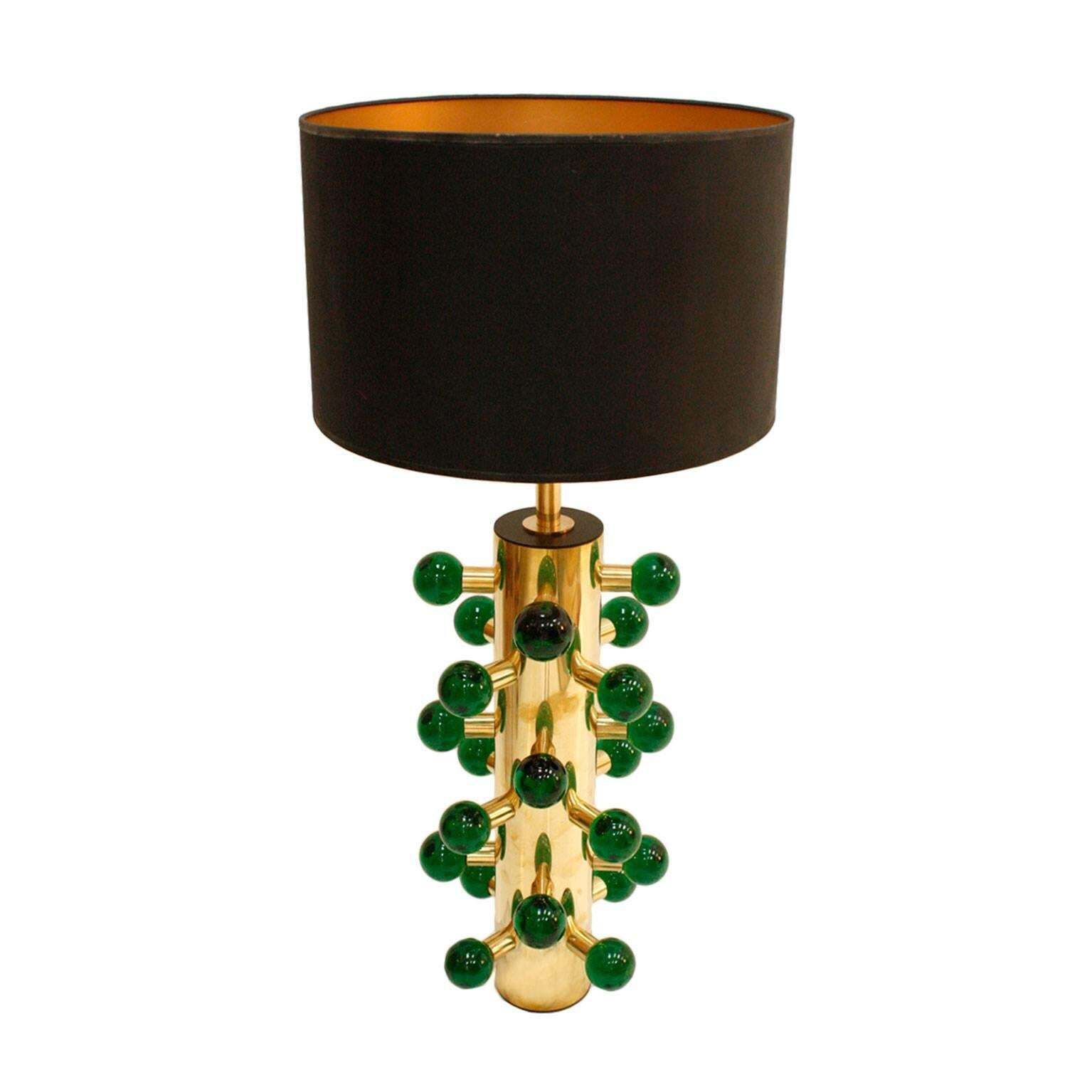 In The Style Of Midcentury Green Murano Glass And Brass Base Italian Table Lamps photo furniture