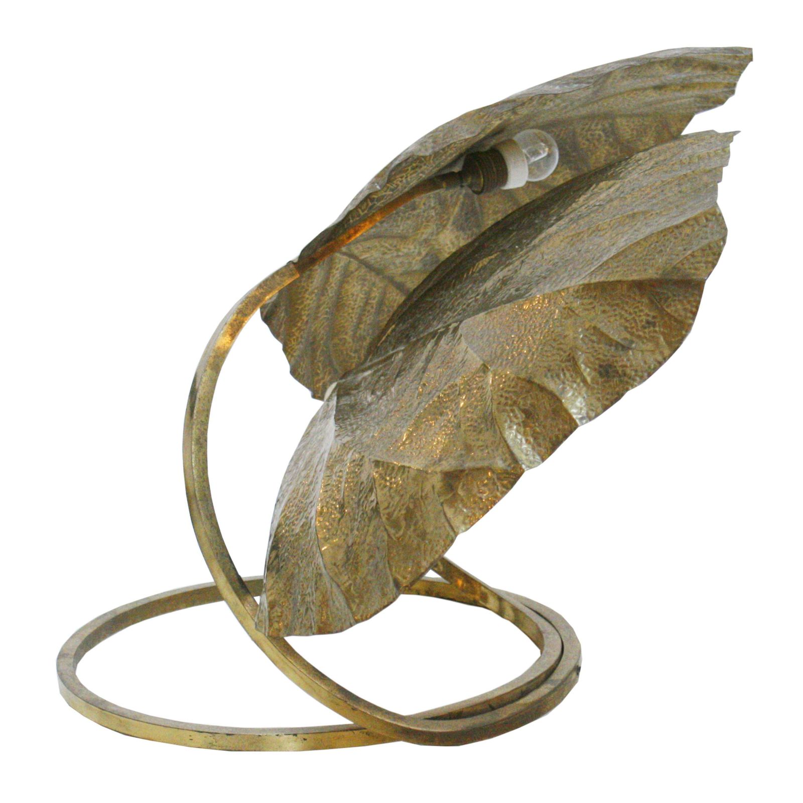 Tommaso Barbi Mid Century Modern Italian Brass Leaves Shape Table Lamp photo for sale